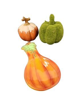 Autumn Harvest Ceramic Spoon Rest Moss Pumpkin & Orange Ceramic Pumpkin Kitchen